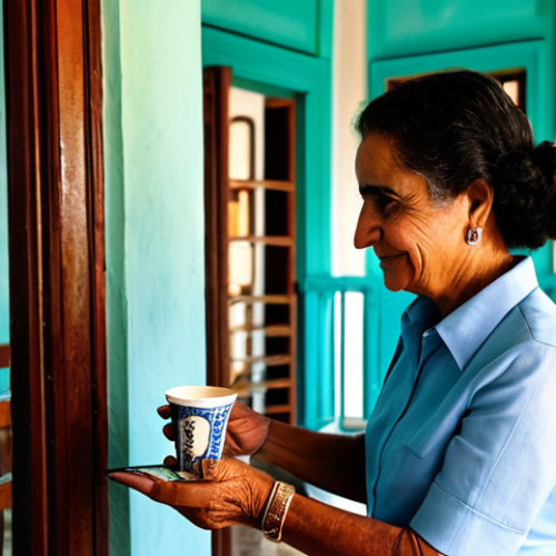 Home 17 **
"A fully clothed, professional woman in a modest Casa Particular in Havana, Cuba. She's exchanging Euros for Cuban Pesos (CUP). The setting is a sunlit room with classic Cuban decor. The scene should convey financial literacy and safe travel practices. Perfect anatomy, natural proportions, professional photography, safe for work, appropriate content, modest, family-friendly."
**