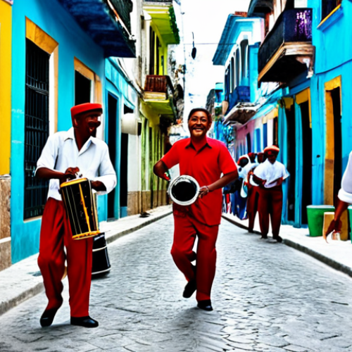 Home 6 쿠바에서의 흑인 문화와 영향력 - Rumba Dance in Havana Alley**
"A vibrant rumba performance in a colorful Havana alleyway, musicians...